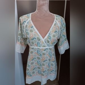 DKNY ~ Y2K Pastel Paisley Metallic Thread Blouse – Size 9